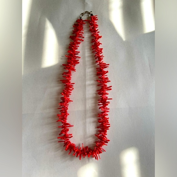 unbranded Jewelry - Unbranded Faux Plastic Red Coral Silver Tone Clasp Necklace 11 inch EUC